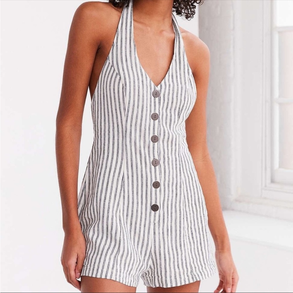 URBAN OUTFITTERS DISCONTINUED STRIPED ROMPER PLAYSUIT HALTER TIE NECK